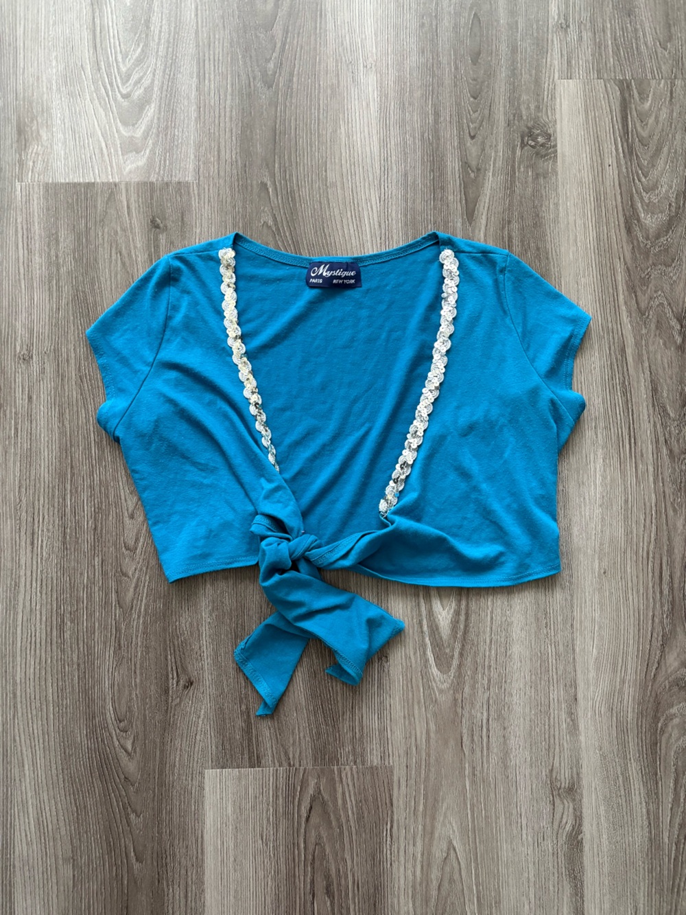 Made in USA Mystique Boutique Turquoise Tie-Front Short Sleeve bolero